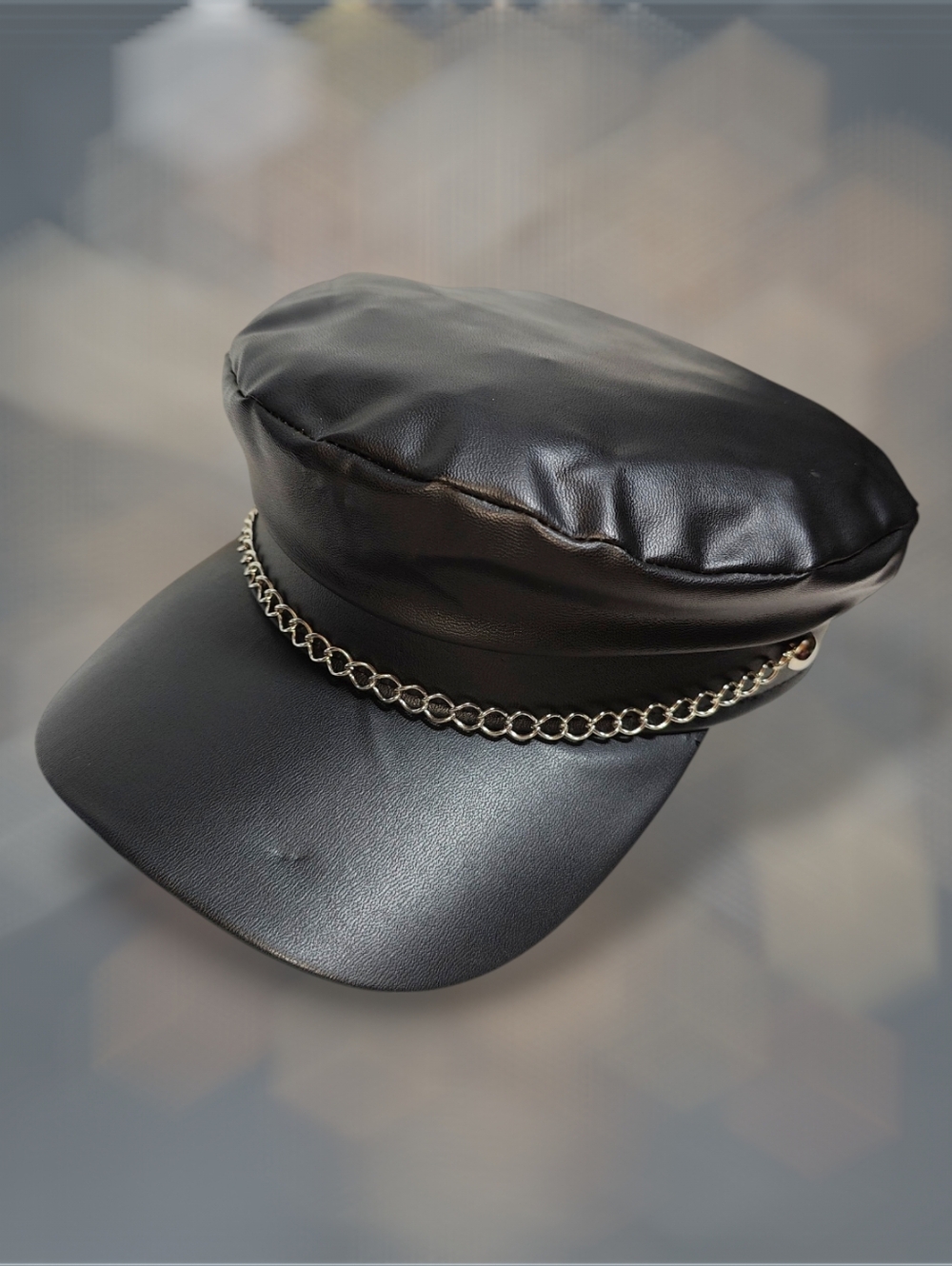 Unisex Faux Leather Biker Newsboy Cap